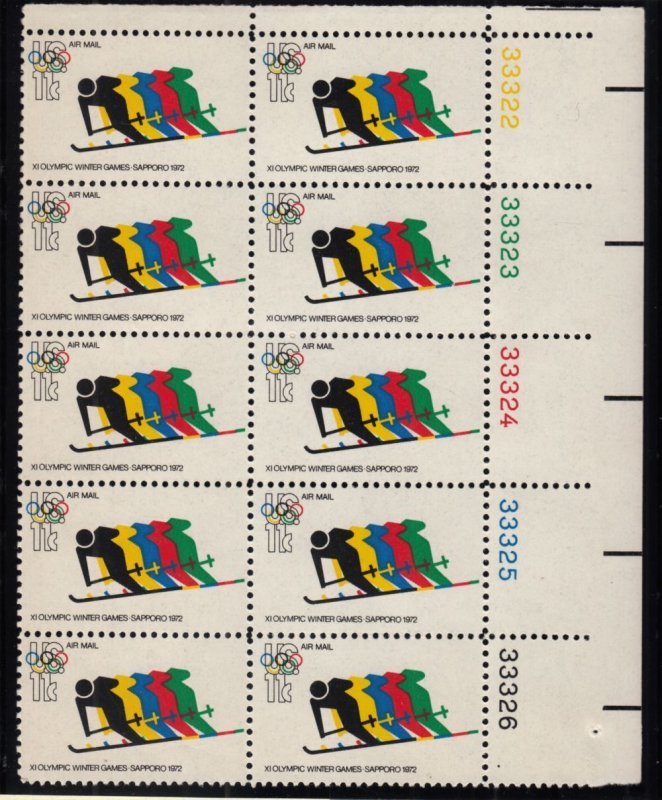 1972 Airmail 11c Olympics Sc C85 MNH plate block lot of 10 - Typical