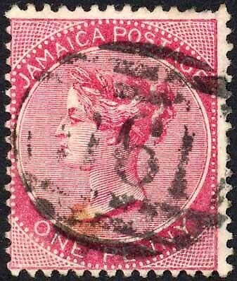 Jamaica SG18 1d Rose Wmk CA Ewarton 196 Pmk