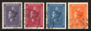 Netherlands Indies Scott 196-99 Used H - 1938 Queen Wilhelmina - SCV $2.15