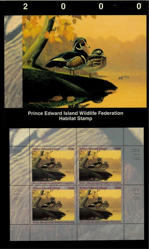 PEI #6M 2000 WOOD DUCK CONSERVATION STAMP MINI SHEET OF 4 IN FOLDER