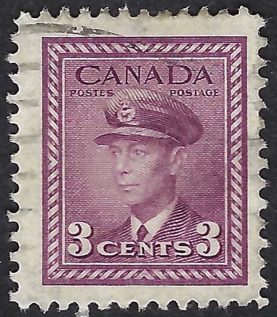 Canada #252 3¢ King George VI (1943). Rose violet. Used.