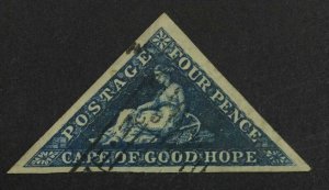 MOMEN: CAPE OF GOOD HOPE SG #4 1853 SLIGHTLY BLUED PAPER USED XF £170 LOT #64020