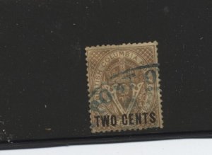 British Columbia #8 1867 2c on 3p brown used hinge remnant [S.4631]