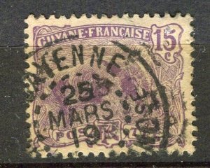 FRENCH COLONIES; GUYANE 1920s early Pictorial type used 15c. value + Postmark