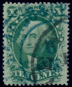 US 35 10c 1859 type V Washington blue Wells Fargo & town cancels PSAG cert