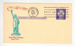 1958 STATUE OF LIBERTY POSTAL CARD UX46 FLUEGEL CACHET Philadelphia PA