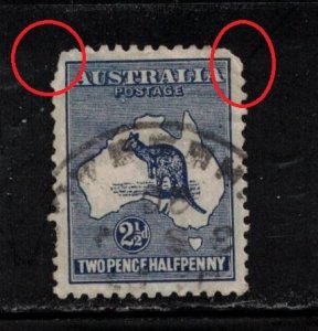 AUSTRALIA Scott # 46 Used - Kangaroo & Map Type - 2 Pulled Corner Perfs