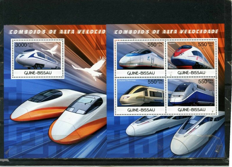 GUINEA BISSAU 2012 HIGH SPEED TRAINS SHEET OF 4 STAMPS & S/S MNH