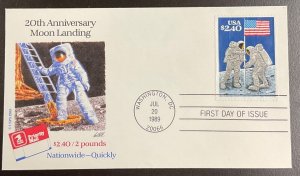 2419 USPS Priority Mail $2.40 Moon Landing 20th Anniversary  FDC 1989