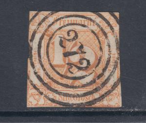Thurn & Taxis Sc 17 used 1862 ½sgr orange yellow imperf Numeral, F-VF