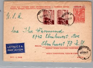1954 Krakow Poland Air Mail Cover to Elmhurst New York NY USA