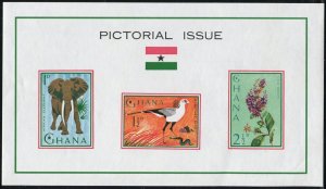 Ghana 194a, 199a, MNH. Fauna 1964. Secretary bird, Elephant, Parrot, Tulip Tree,