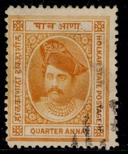 INDIAN STATES - Indore QV SG5b, ¼a orange, FINE USED. VERY THICK PAPER