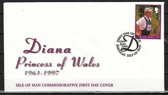 Isle of Man, Scott cat. 793 B only. Princess Diana issue on a First Day Cover.