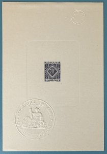 Malagasy, 1947, Scott #J40, 20fr. Violet Blue, Proof, Deluxe Sheet