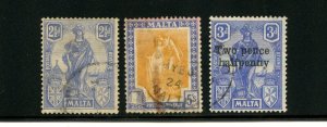 Malta #104, #112, #115 (M381) Malta 1922-1926 issues, used, F-VF, CV$82.50