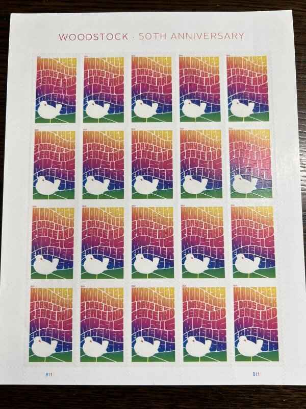 Scott#5409 WOODSTOCK 50th ANNIVERSARY 2019 MNH SHEET OF 20 US FOREVER STAMPS