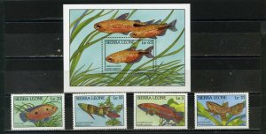 SIERRA LEONE 1988 FISH SET OF 4 STAMPS & S/S MNH