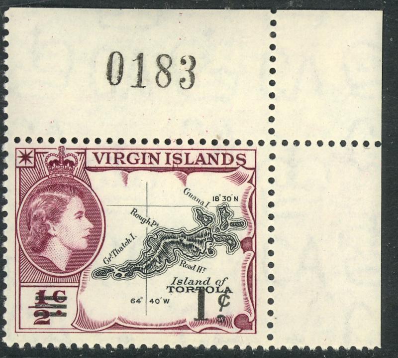 BRITISH VIRGIN ISLANDS 1962 1c on 1/2c MAP Surcharged SHEET No. Single Sc 128 NH