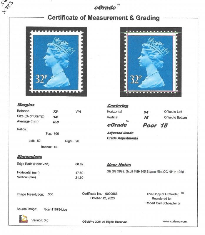 GB SG X983, SC# MH145 32p QE2 1988 Stamp Mint OG NH EGRADED Poor 15