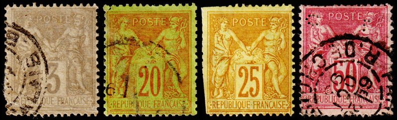 France Scott 97-99, 101 (1879-90) Used/Mint H F, CV $348.55 C