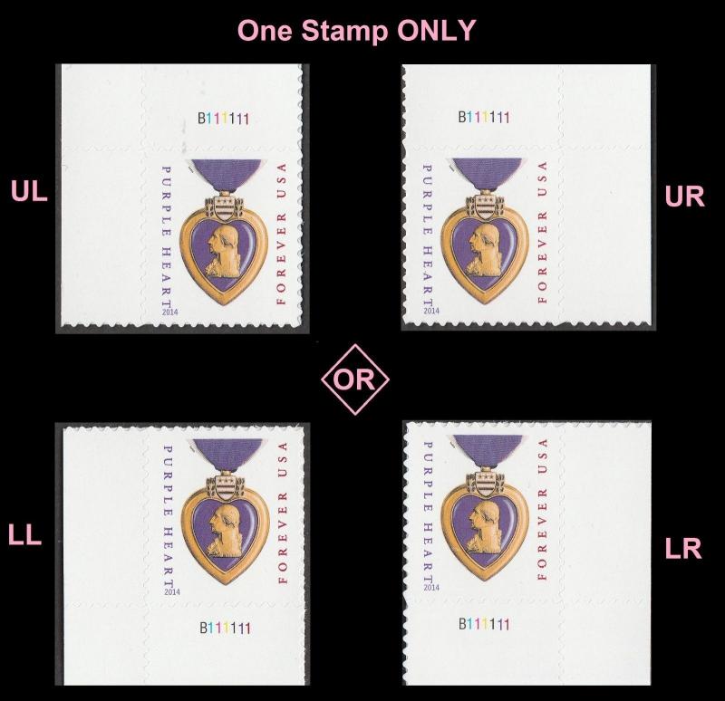 US 5035 Purple Heart Medal forever plate single (2014 date) B111111 MNH 2016 