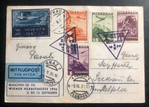 1936 Vienna Austria RPPC Postcard Cover Airmail Commercial Fair label