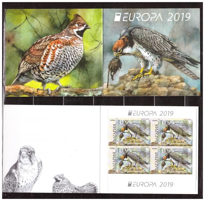 BULGARIA 2019  EUROPA /BIRDS booklet with 4 sets different perforation MNH
