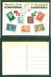 Denmark. Scandinavia. Tourist Card With Stamps. 1950is. 4 Beautiful Countries