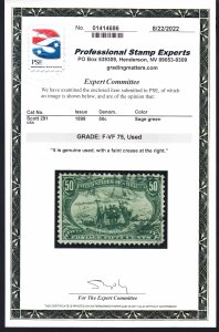 US #291 used extra light cancel, PSE cert