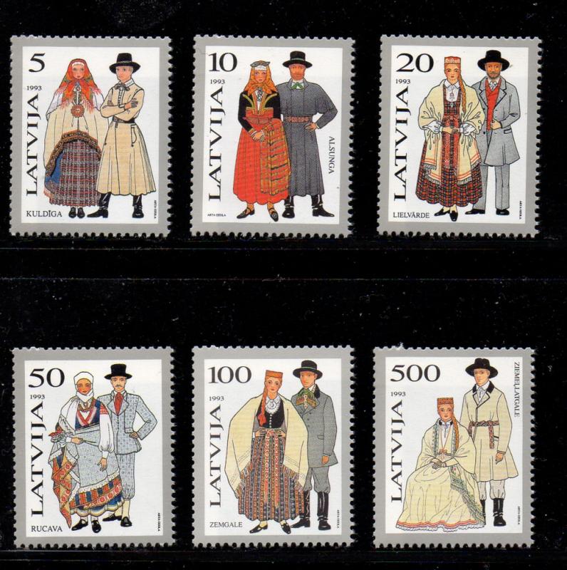 Latvia Sc 343-48 1993 Traditional Costumes stamp set mint NH