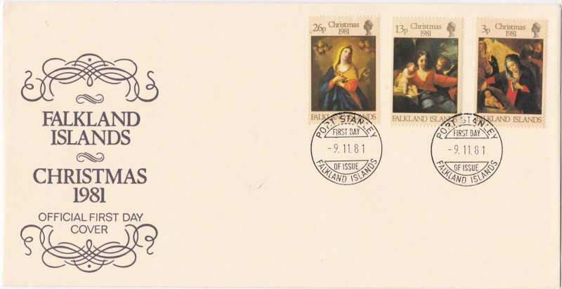 Falkland Islands # 331-332, Christmas Paintings First Day Cover