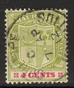 MAURITIUS SG184 1910 4c PALE YELLOW-GREEN & CARMINE USED