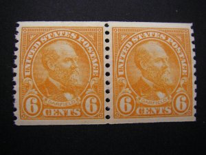 Scott 723, 6 cent Garfield, MNH Pair, Nice Early Coil, CV $32.50