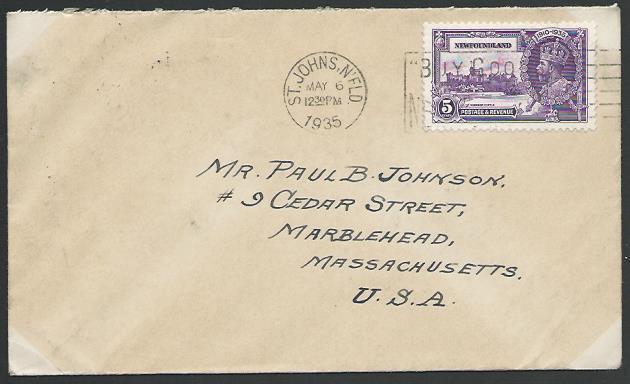 NEWFOUNDLAND 1935 5c Jubilee on cover - first day cancel...................53082