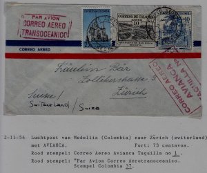 Colombia/Switzerland airmail cover 2.11.54