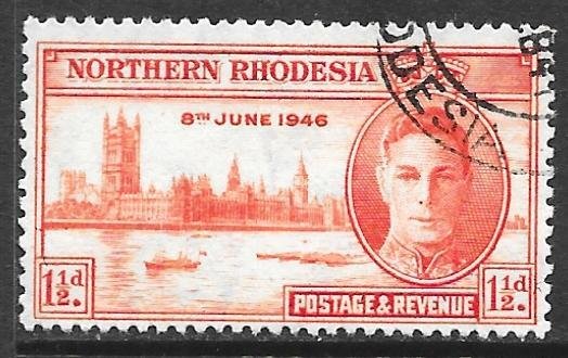 Northern Rhodesia 46a: 1.5d King George VI and Parliament in London, used, F-VF