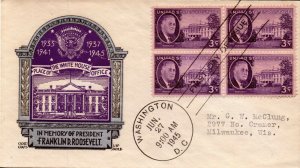 Scott 932 3 Cents Roosevelt Staehle FDC Typed Address Blk Planty 932-8C