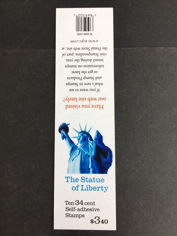 2001 Unfolded Booklet - 10 Statue of Liberty 34c Self-adhesive stamps Sc# 3485a