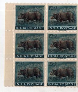 India 1962 Wildlife – Rhinoceros Animal Fauna Phila-376 BLK/6  MNH