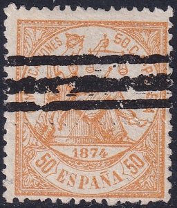 Spain 1874 Sc 207b bar (barrados) cancel orange