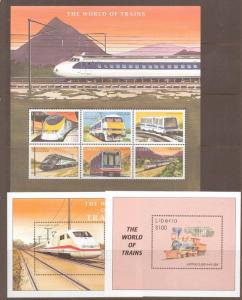 LIBERIA 2001 TRAINS OF THE WORLD 3 SHEETS MNH