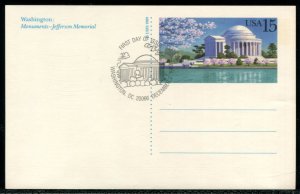 UX144 US 15c Jefferson Memorial PC, FDC