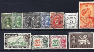 ZANZIBAR 12 Different used & unused scv $14.50 Less 80%=$2.90