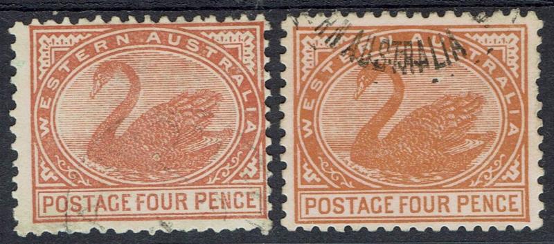 WESTERN AUSTRALIA 1905 SWAN 4D 2 SHADES WMK CROWN/A PERF 12.5 USED