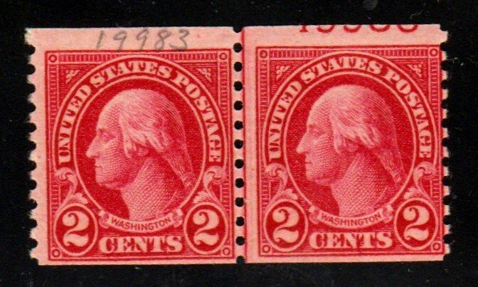 #599 Two cent Washington line pair EFO MINT-OG/NH⭐⭐⭐⭐⭐