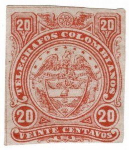(I.B) Colombia Telegraphs : 20c Red (1881)