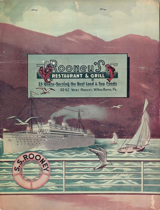 1939 - Rooney's Restaurant & Grill, Wilkes-Barre, PA - Ephemera 1259