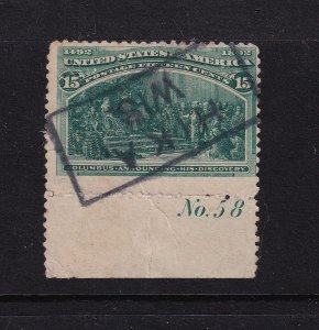 1893 Columbian Exposition Hika WI cancel Sc 238 used plate number Hebert $125