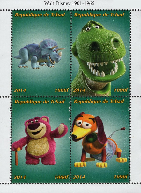 Chad 2014 Walt Disney Toy Story Rex Trixie Dinosaurs Cartoons 4v MNH S/S. (#113)